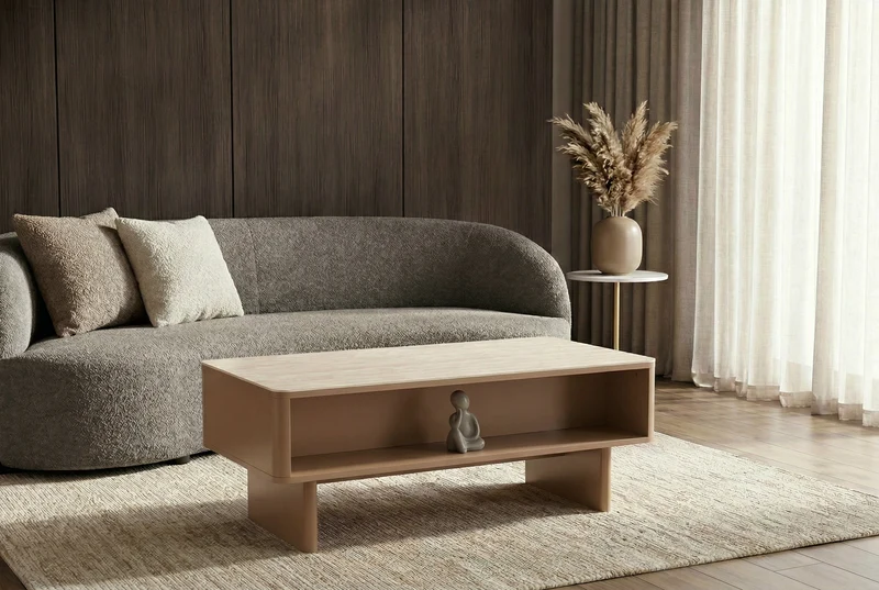 Design table basse SAVOY 120cm gris beige greige céramique travertin avec tiroir