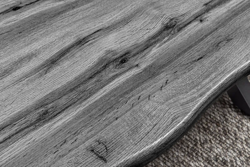 Table basse INDUSTRIAL WILD 90 cm gris chêne sauvage design noir métal bord brut