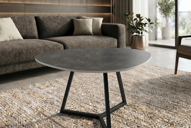 Design table basse MARVELOUS 70cm marbre anthracite céramique métal noir