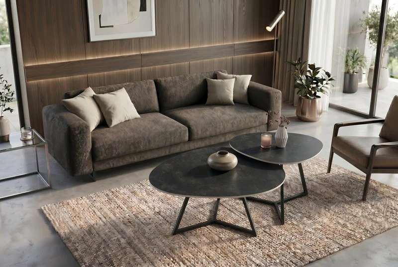 Design table basse MARVELOUS 70cm marbre anthracite céramique métal noir