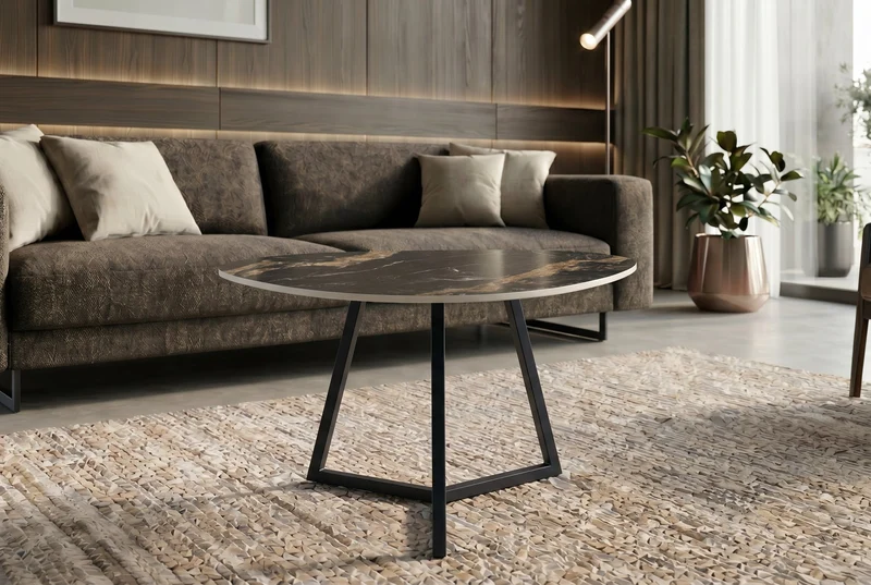Design table basse MARVELOUS 70cm noir or sable AURORA ORO céramique métal