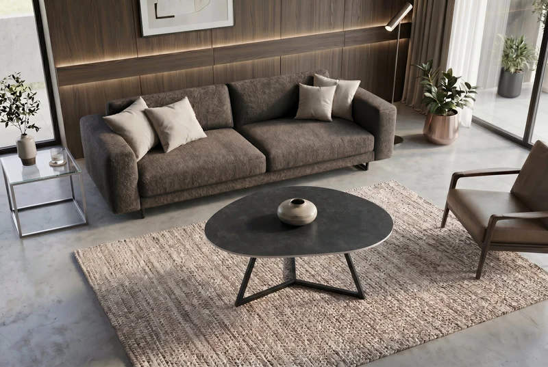 Design table basse MARVELOUS 90cm marbre anthracite céramique métal noir