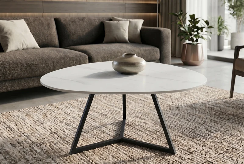 Design table basse MARVELOUS 90cm marbre blanc céramique métal noir