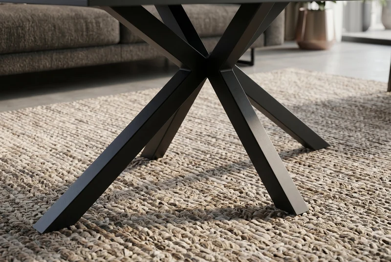 Table basse moderne GALAXIE 100cm anthracite céramique noir piètement étoile