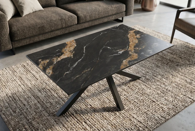Table basse moderne GALAXIE 100cm Aurora Oro noir or sable céramique