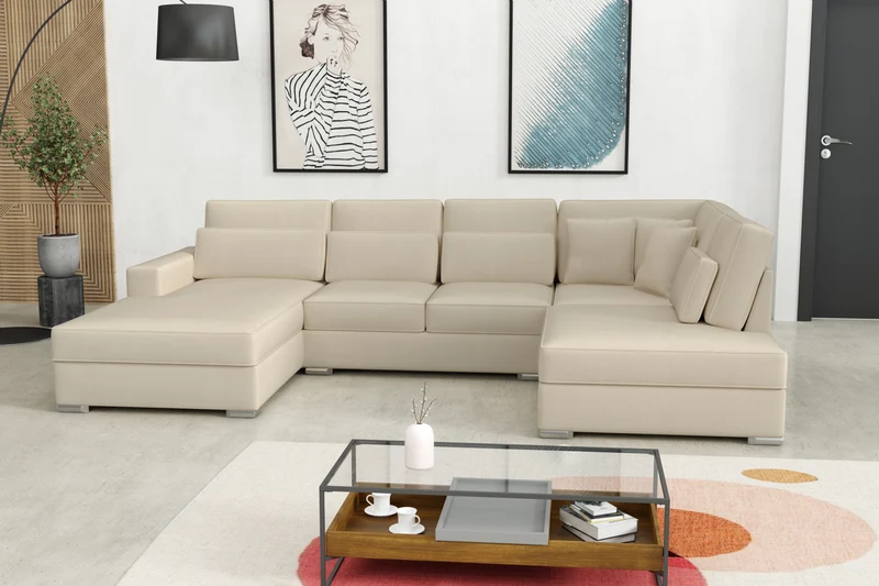 CANAPE BRISTOL EN U VELOURS BEIGE 400x230x94cm