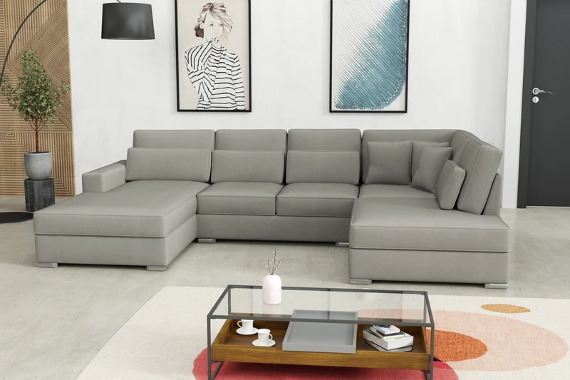 CANAPE BRISTOL EN U VELOURS BEIGE 400x230x94cm