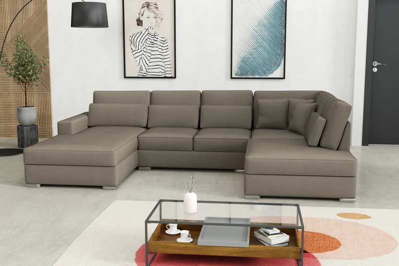CANAPE BRISTOL EN U VELOURS BEIGE 400x230x94cm