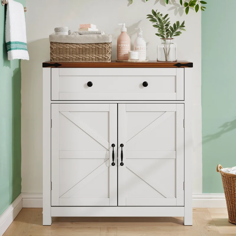 Buffet commode style ferme 2 portes et tiroir, plateau effet noyer, 76 cm LUXURY PLANT HOME