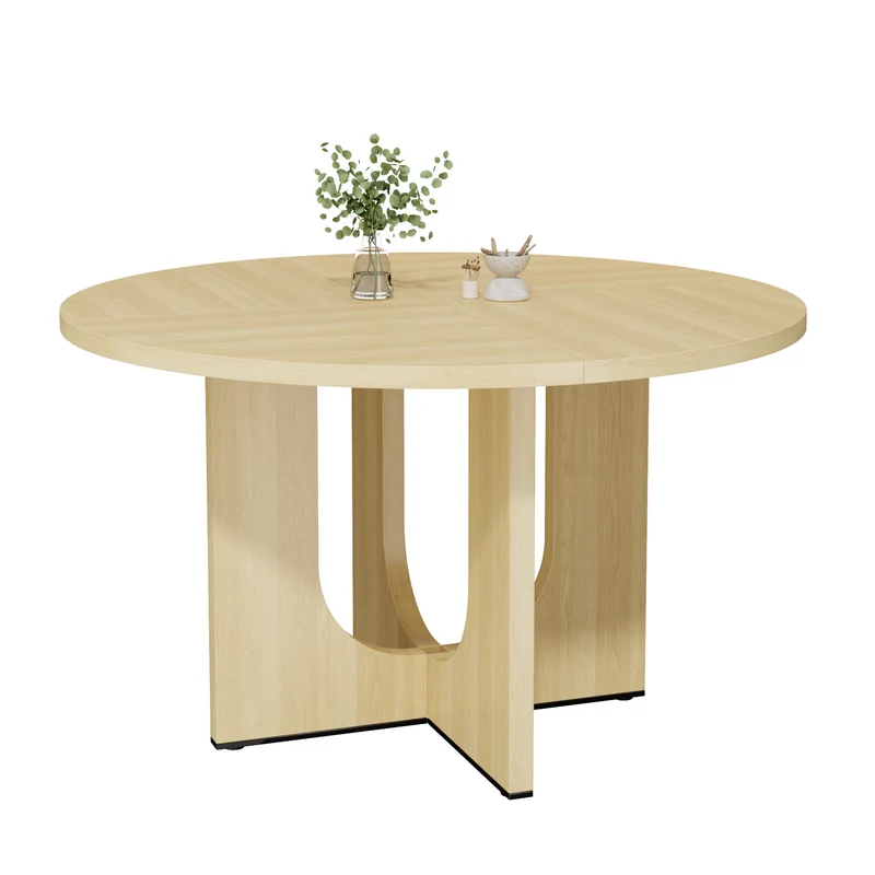 Table à manger ronde effet chêne 4-6 personnes avec pieds en U 120x120cm MINIMALISTCARTSET