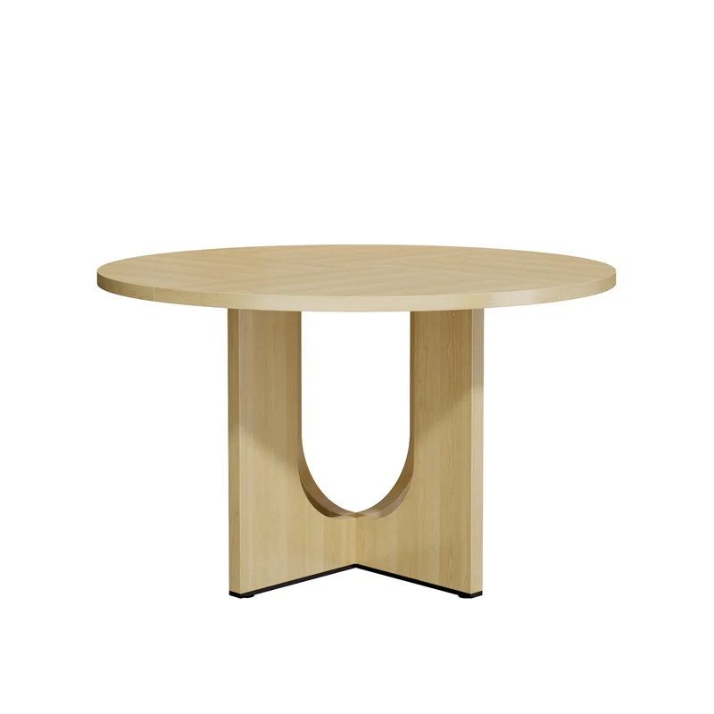 Table à manger ronde effet chêne 4-6 personnes avec pieds en U 120x120cm MINIMALISTCARTSET