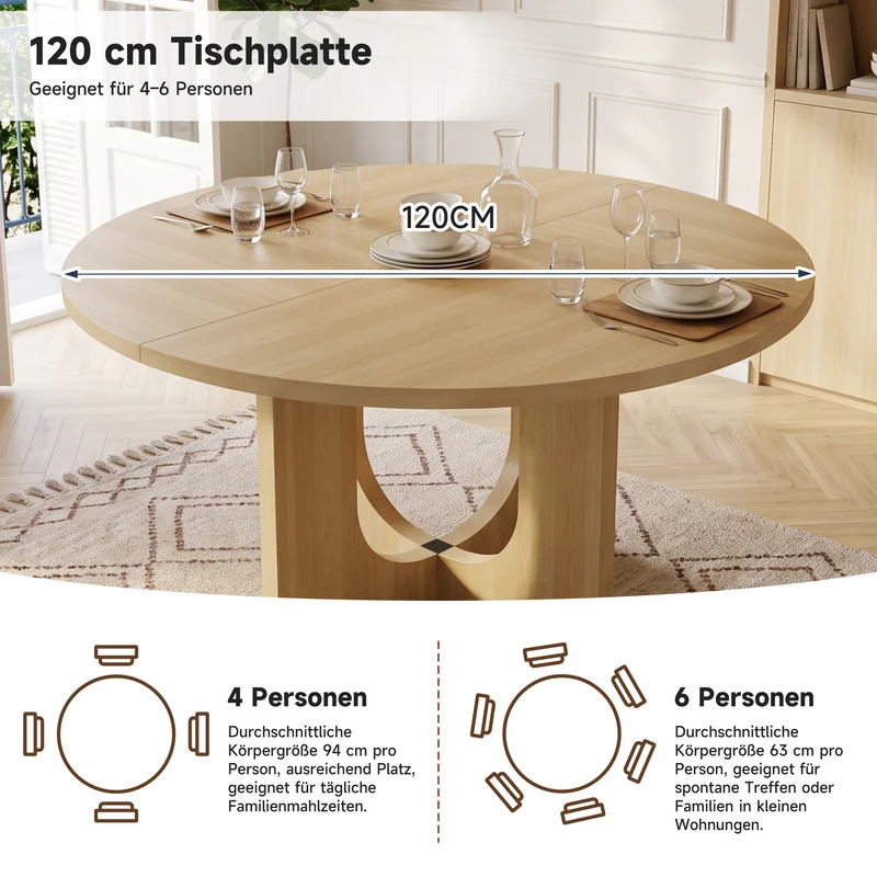 Table à manger ronde effet chêne 4-6 personnes avec pieds en U 120x120cm MINIMALISTCARTSET
