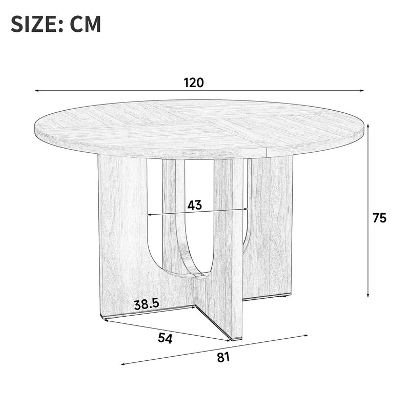 Table à manger ronde effet chêne 4-6 personnes avec pieds en U 120x120cm MINIMALISTCARTSET
