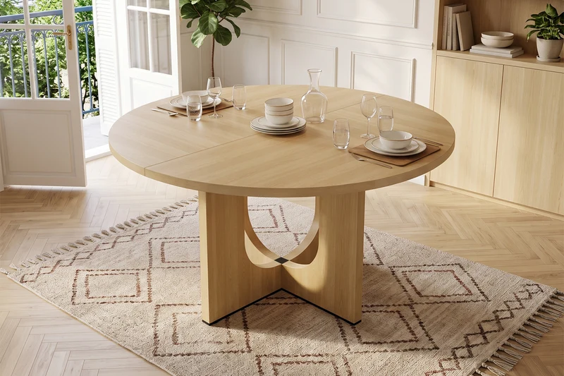 Table à manger ronde effet chêne 4-6 personnes avec pieds en U 120x120cm MINIMALISTCARTSET