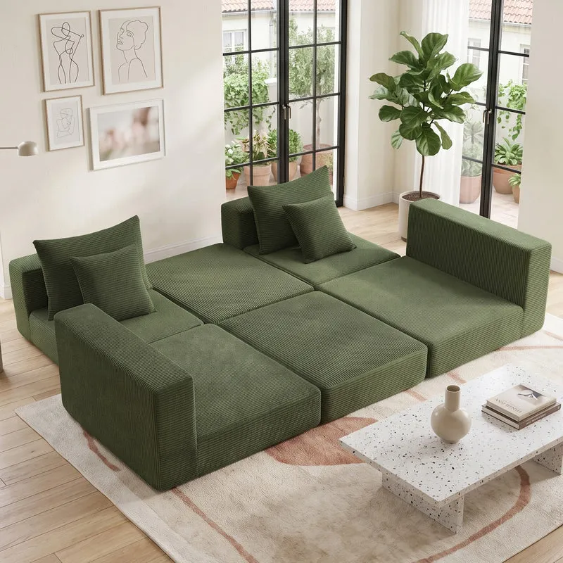 Canapé modulable 3 places velours côtelé vert, sans montage 259x96cm MINIMALISTFRAMEART