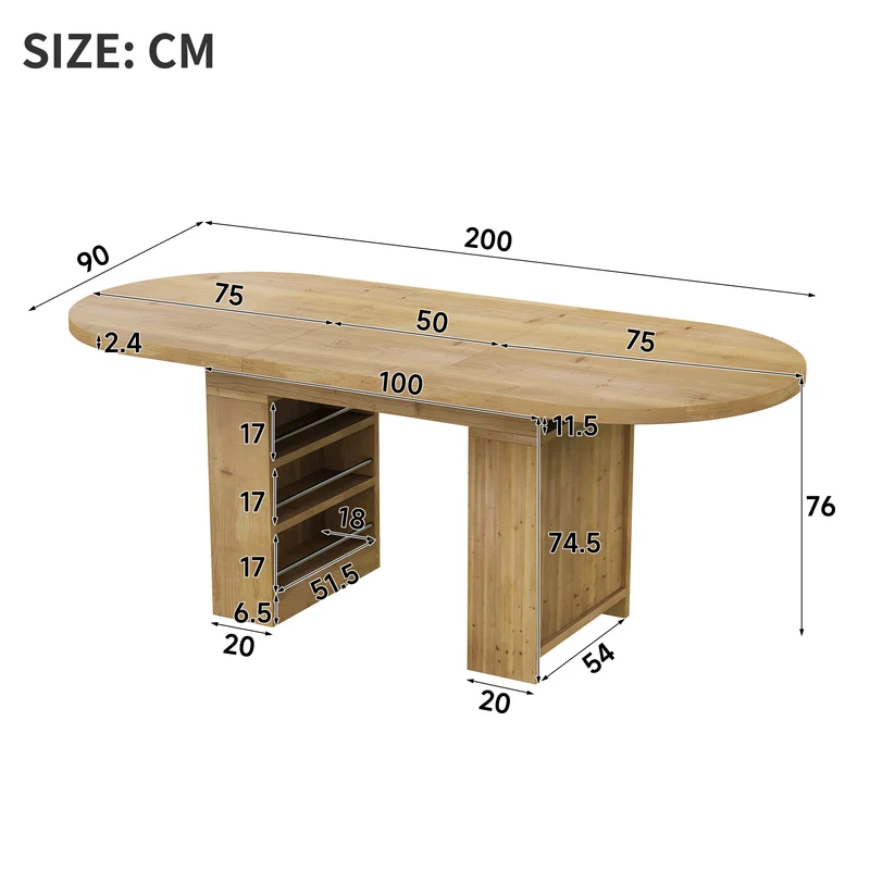 Table à manger extensible effet chêne avec rangement 6-8 personnes 150-200x90cm MINIMALISTCONCRETEST