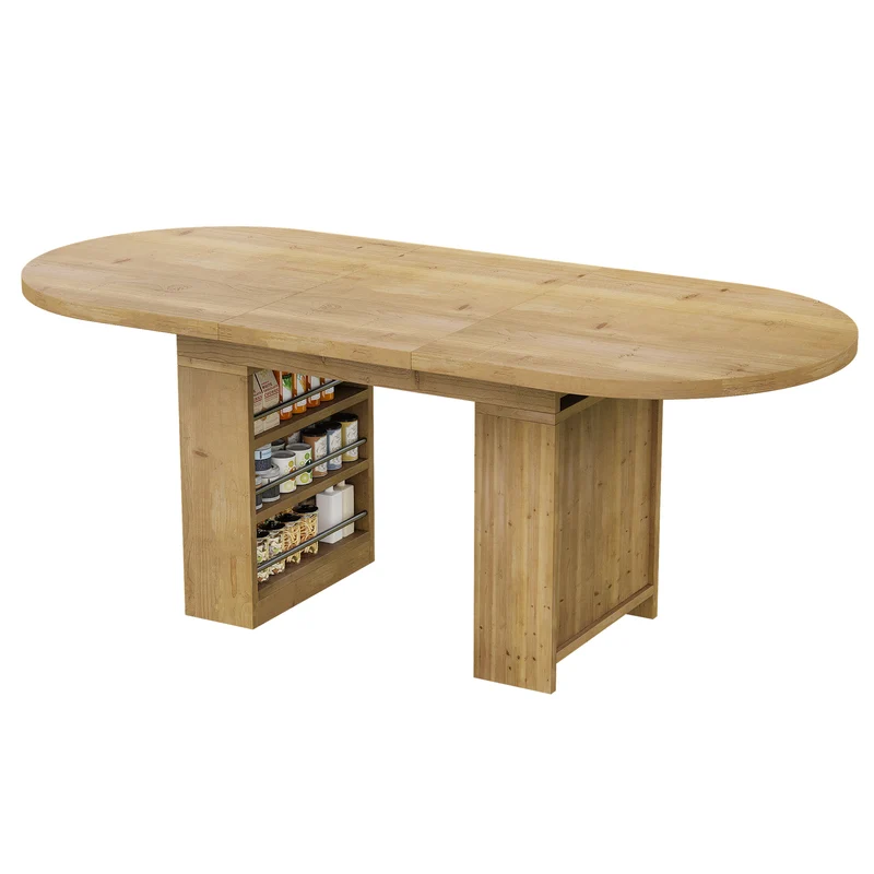 Table à manger extensible effet chêne avec rangement 6-8 personnes 150-200x90cm MINIMALISTCONCRETEST