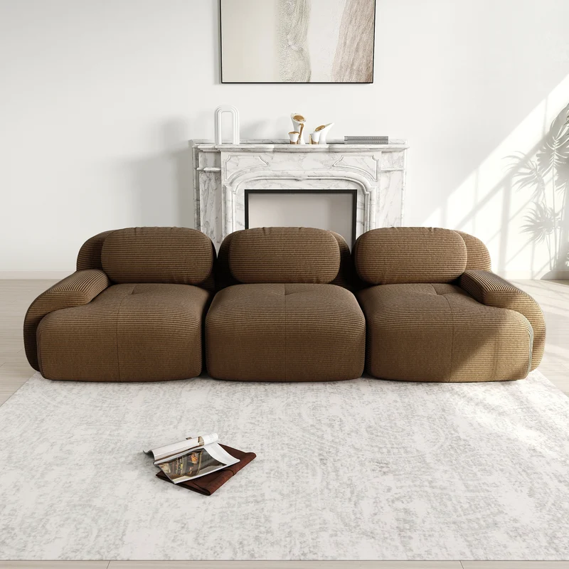 Fauteuil canapé 1 place sans accoudoirs en velours côtelé marron, sans montage MINIMALISTCONSOLEHOM