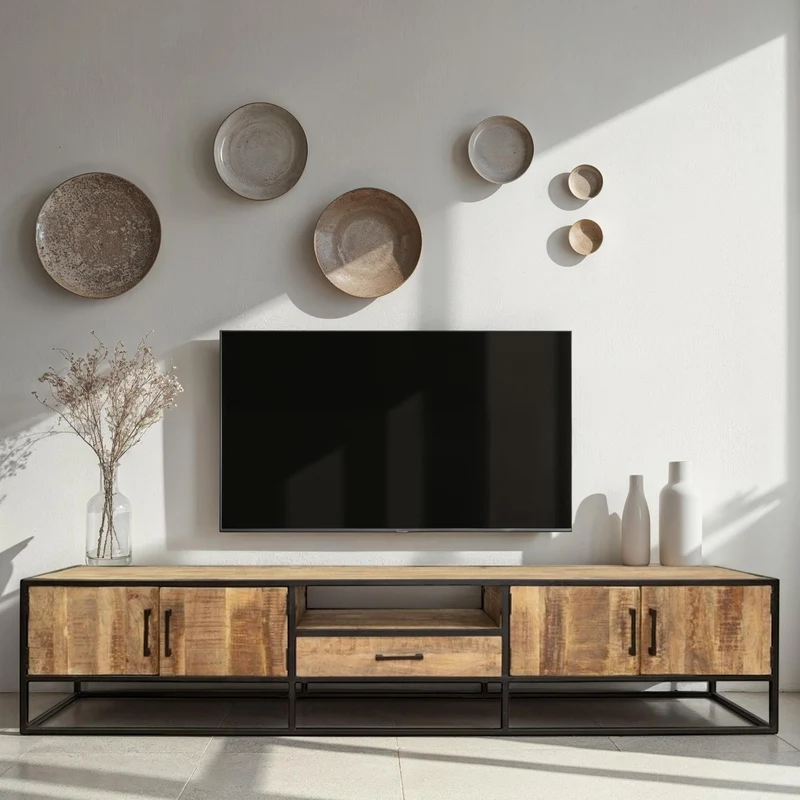 Meuble TV en bois de manguier, H50CM- ALEXIA