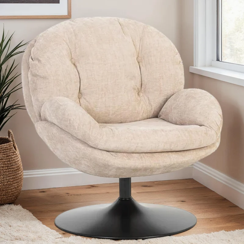 Milo Fauteuil rond design pivotant en tissu haute qualité, 85x70xH89CM