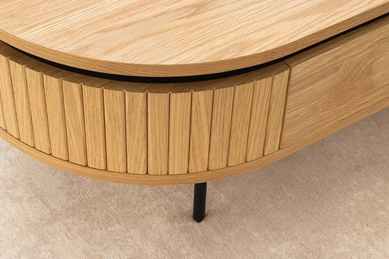 Table basse moderne ATELIER 120cm en chêne noir naturel avec deux tiroirs