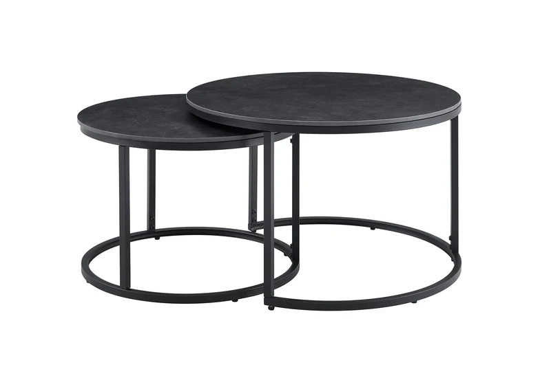 Lot de 2 tables basses rondes ELEGANCE 75cm céramique anthracite métal noir