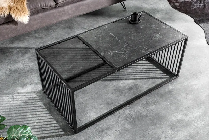 Table basse design ARCHITECTURE 100cm graphite verre fumé métal