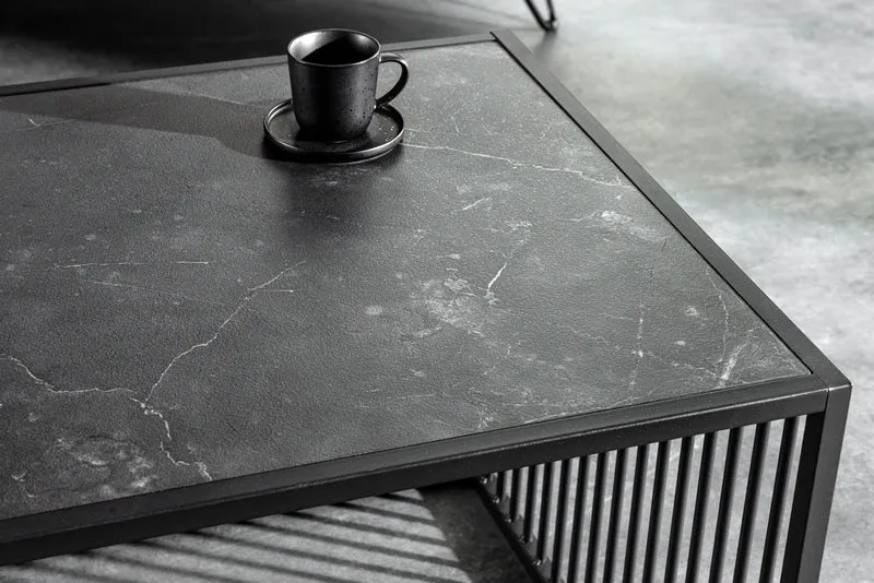 Table basse design ARCHITECTURE 100cm graphite verre fumé métal