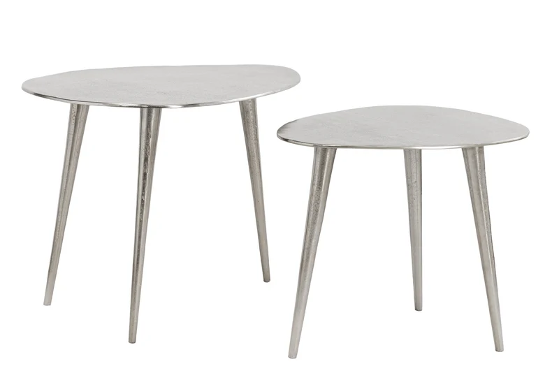 Lot de 2 tables basses ELEMENTS 50cm métal argenté fait main