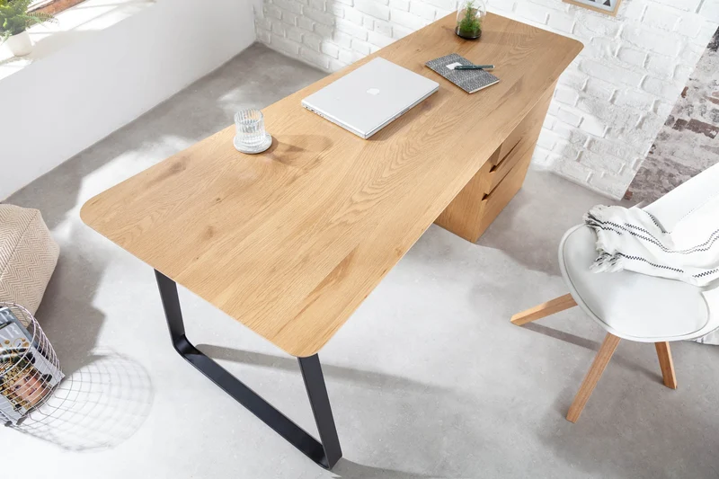 Bureau industriel STUDIO 160cm aspect chêne avec 3 tiroirs