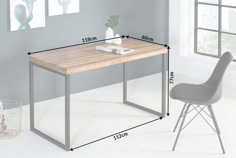 Bureau élégant ELEMENTS 118cm structure métal finition pierre Sheesham marron