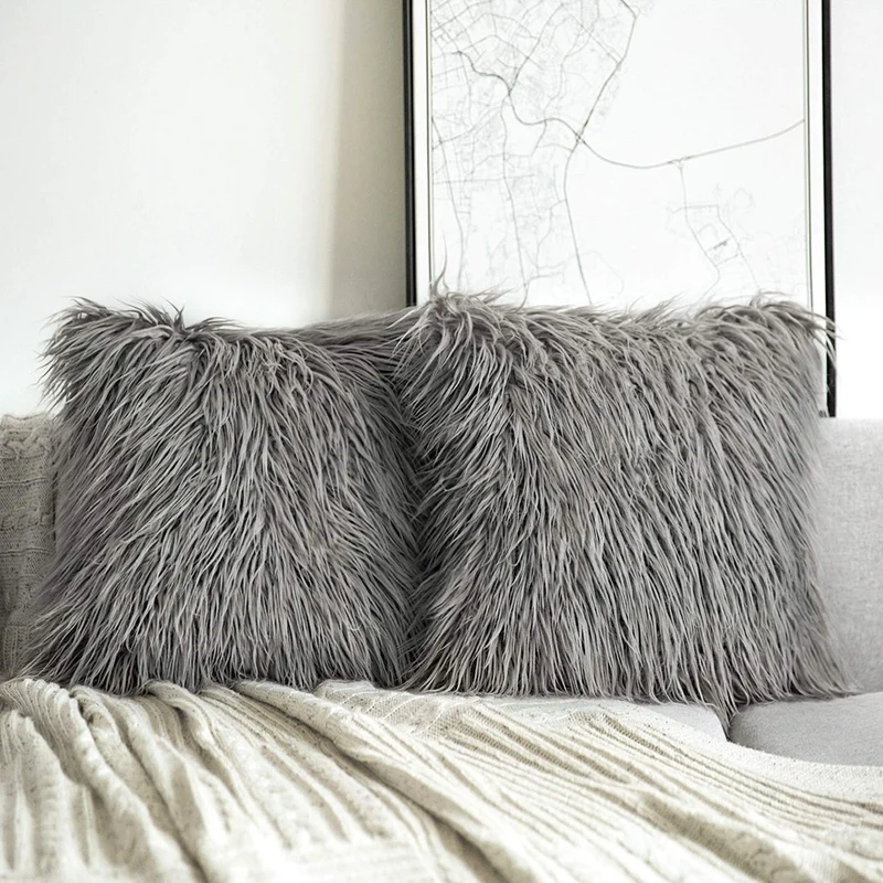 Coussin fourrure uni à poils longs, 45x45CM - SHAGGY