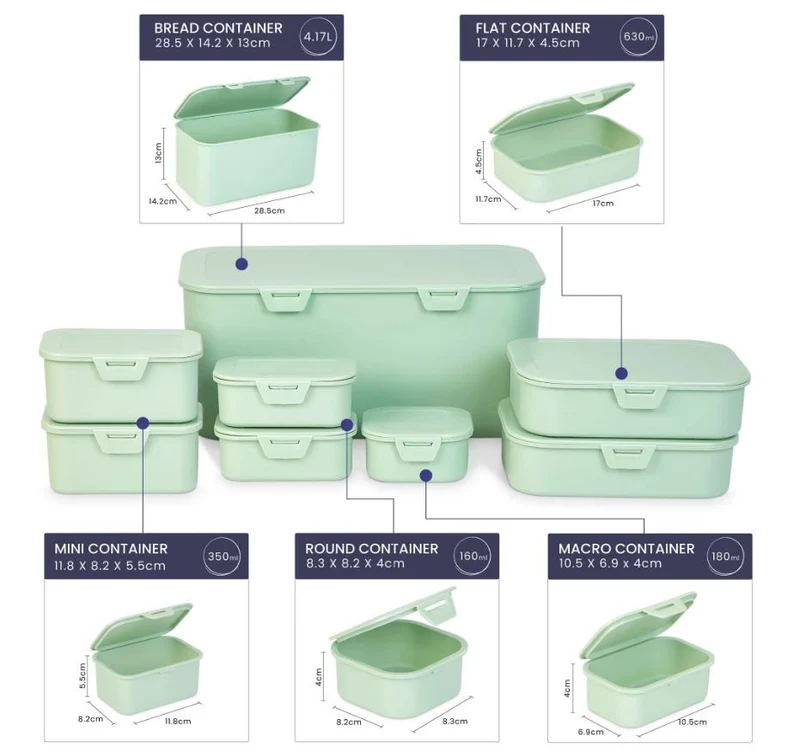 Set de 8 boites de conservation Verte ou Saumon assorties