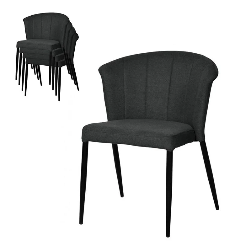 Chaise Nils tissu prémium chiné doux et métal noir- empilable