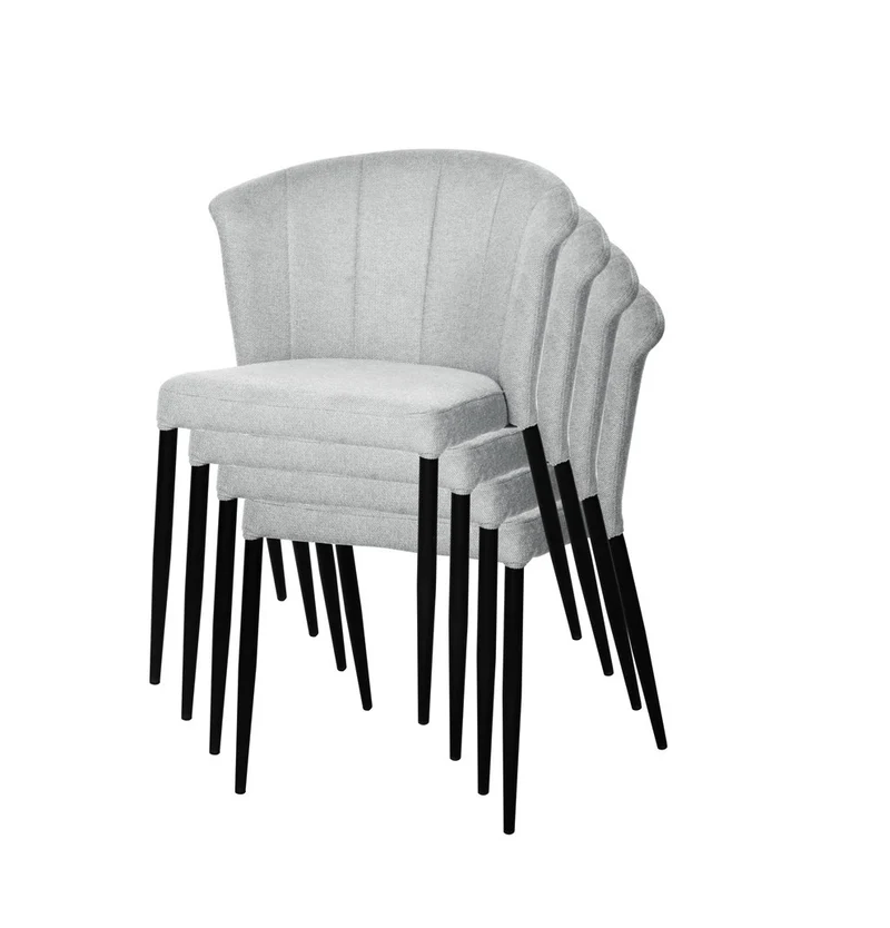 Chaise Nils tissu prémium chiné doux et métal noir- empilable