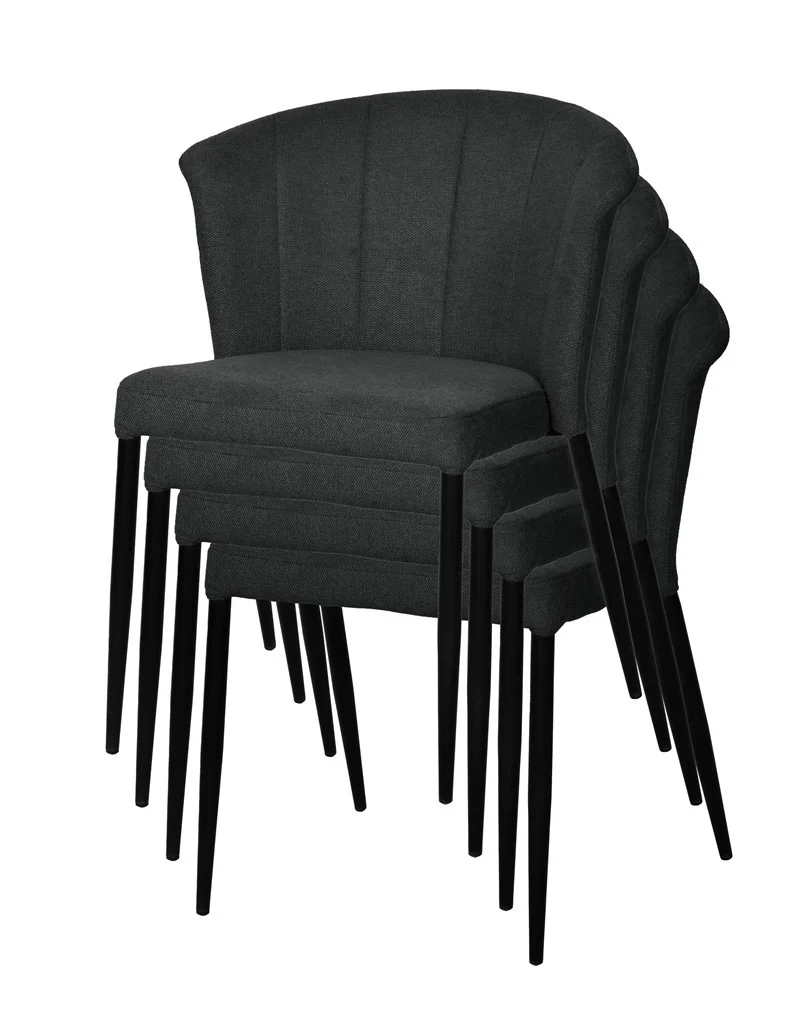 Chaise Nils tissu prémium chiné doux et métal noir- empilable
