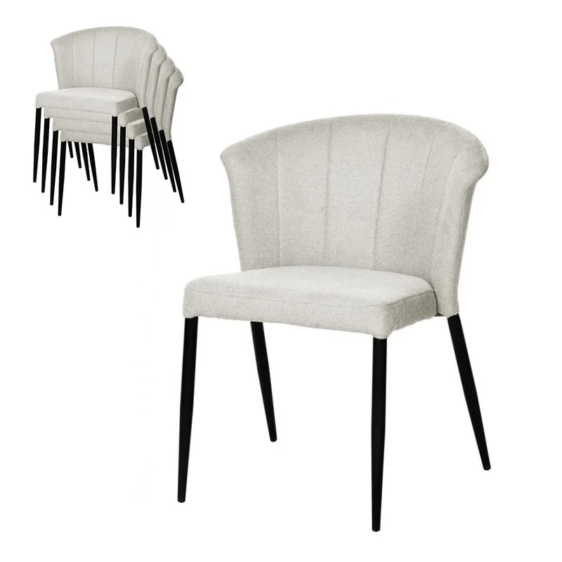 Chaise Nils tissu prémium chiné doux et métal noir- empilable