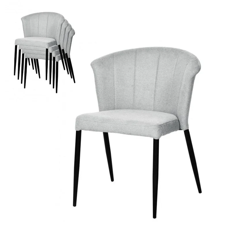 Chaise Nils tissu prémium chiné doux et métal noir- empilable