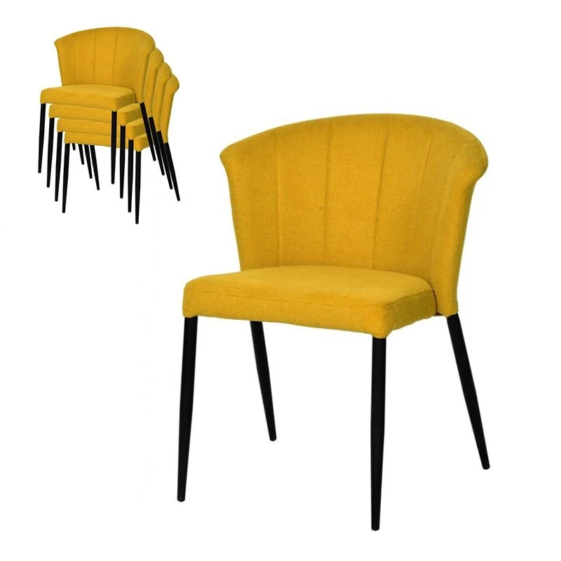 Chaise Nils tissu prémium chiné doux et métal noir- empilable