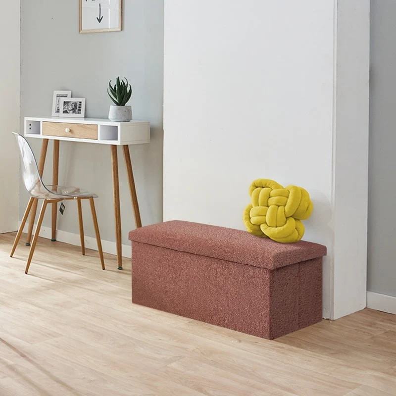 Banc pouf coffret de rangement pliable bouclette, 76x38xH38cm - YANE
