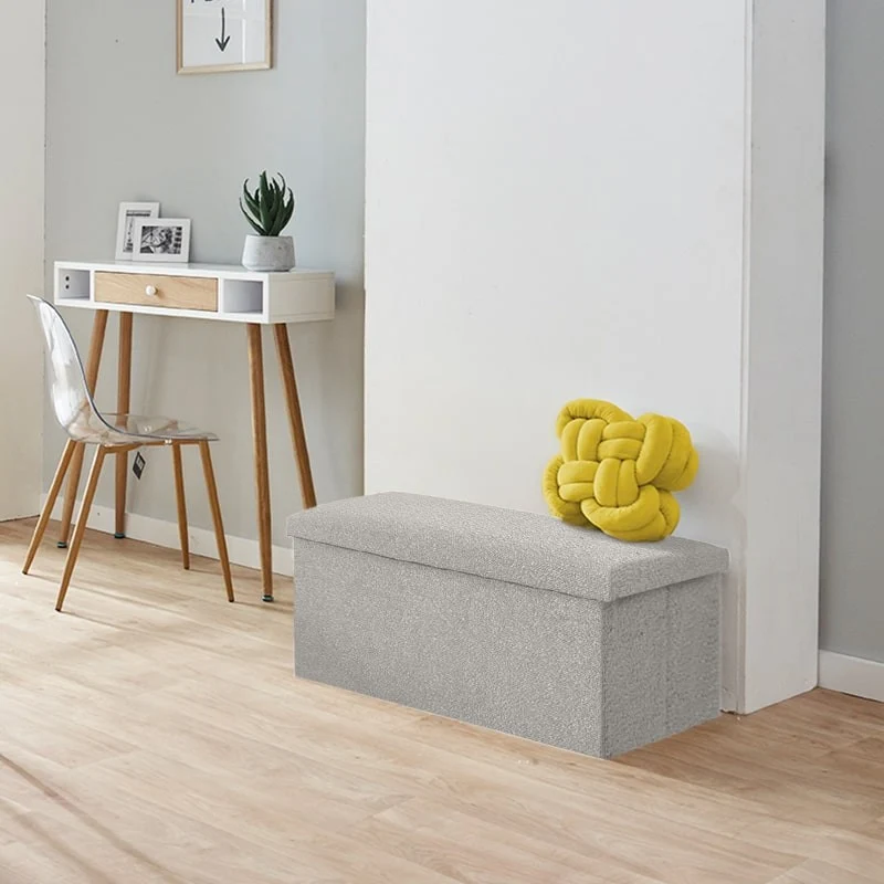 Banc pouf coffret de rangement pliable bouclette, 76x38xH38cm - YANE