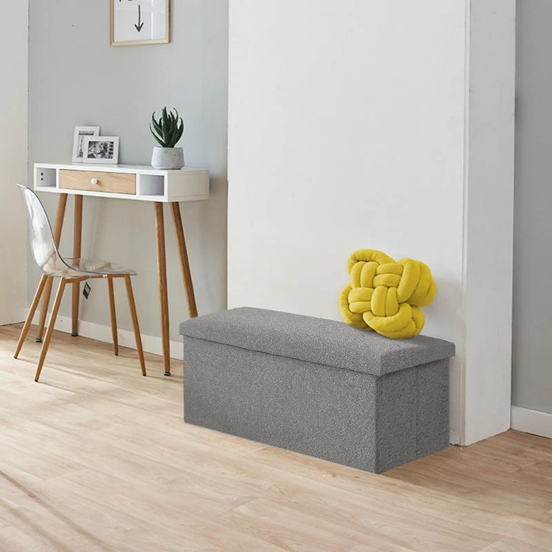 Banc pouf coffret de rangement pliable bouclette, 76x38xH38cm - YANE