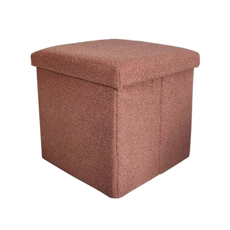 Pouf coffret de rangement pliable tissu bouclette, 38x38xH38cm - YANE