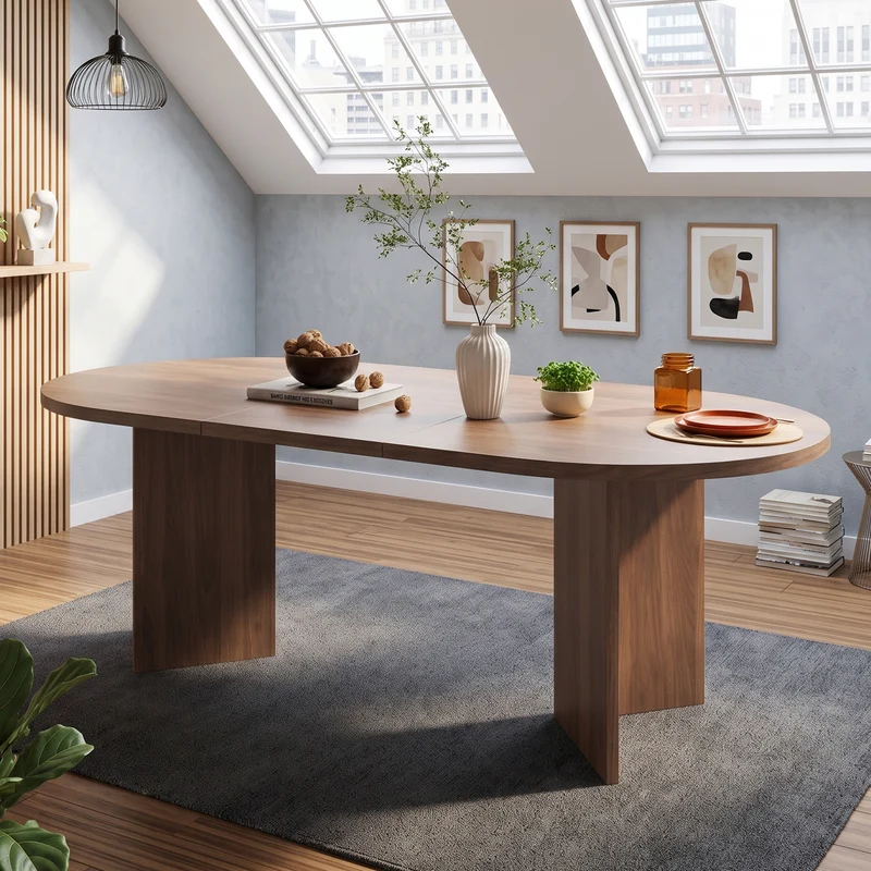 Grande table à manger effet noyer coins arrondis pour 6 à 8 convives 200x90cm MINIMALISTCHESTHOME