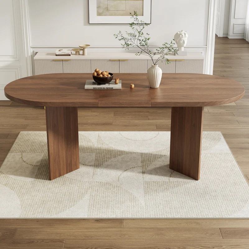 Grande table à manger effet noyer coins arrondis pour 6 à 8 convives 200x90cm MINIMALISTCHESTHOME