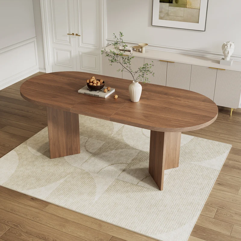 Grande table à manger effet noyer coins arrondis pour 6 à 8 convives 200x90cm MINIMALISTCHESTHOME
