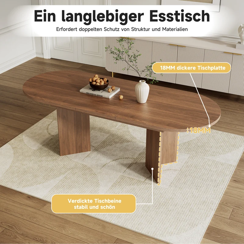 Grande table à manger effet noyer coins arrondis pour 6 à 8 convives 200x90cm MINIMALISTCHESTHOME
