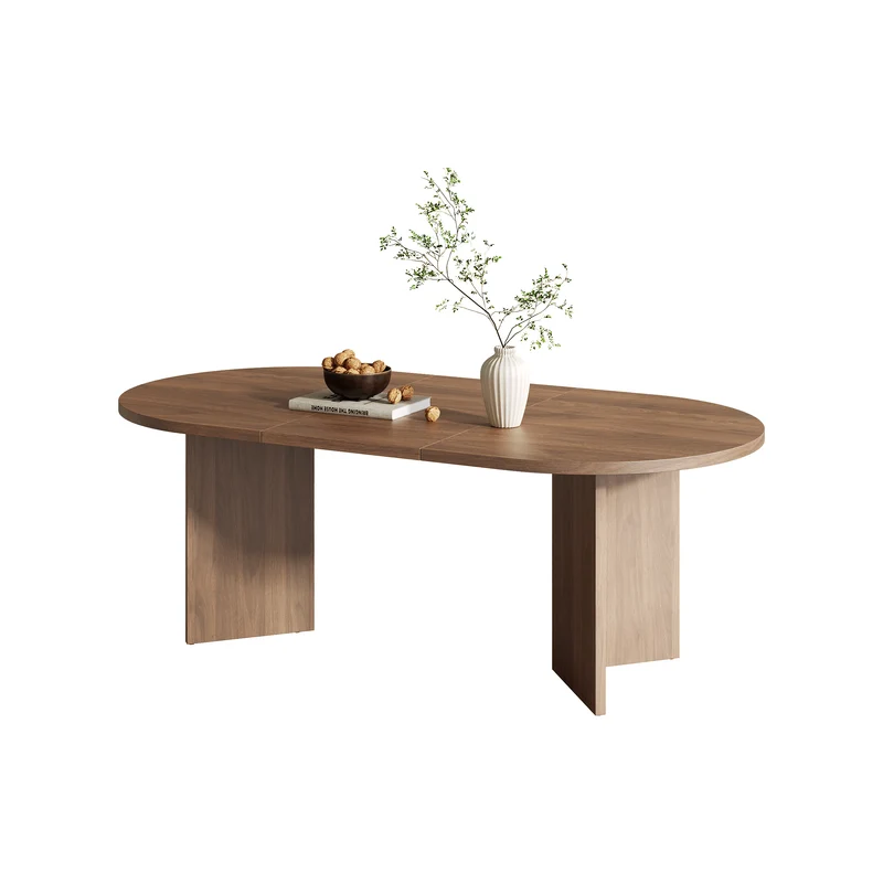 Grande table à manger effet noyer coins arrondis pour 6 à 8 convives 200x90cm MINIMALISTCHESTHOME
