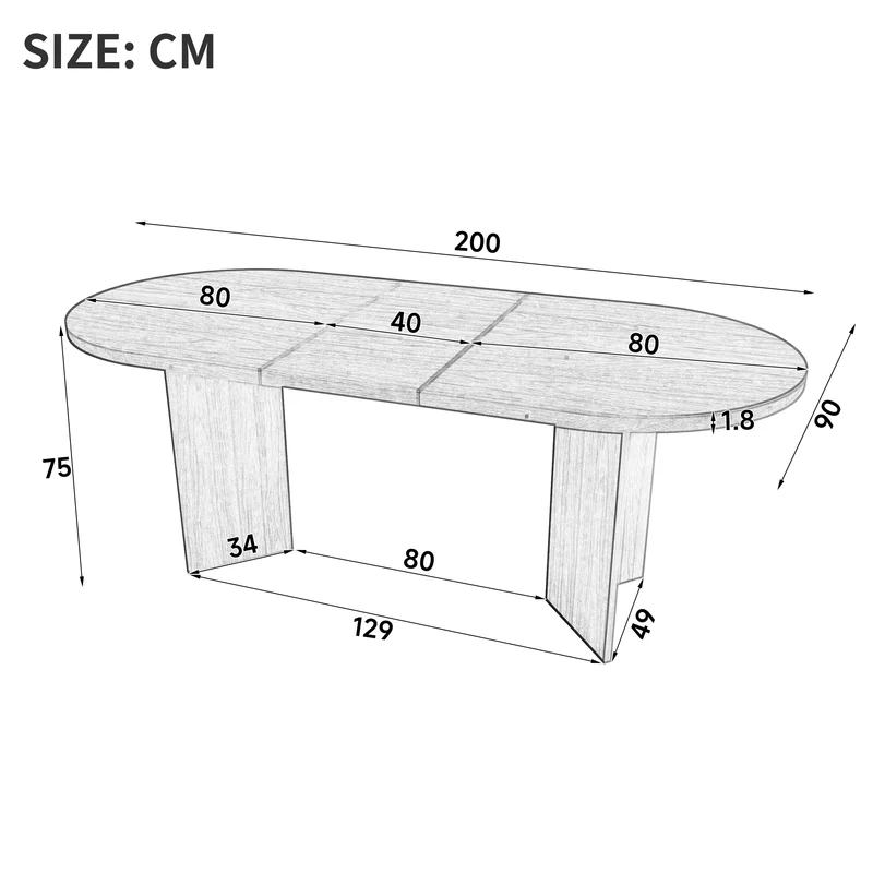 Grande table à manger effet noyer coins arrondis pour 6 à 8 convives 200x90cm MINIMALISTCHESTHOME