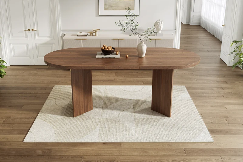 Grande table à manger effet noyer coins arrondis pour 6 à 8 convives 200x90cm MINIMALISTCHESTHOME